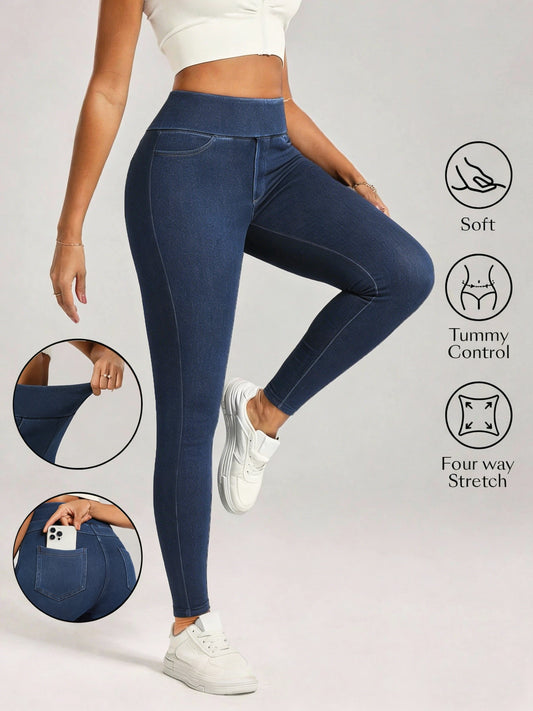 Women's Skinny Jeans - High-Waist Fit – Sky Blue / Black – Blue option – main product image