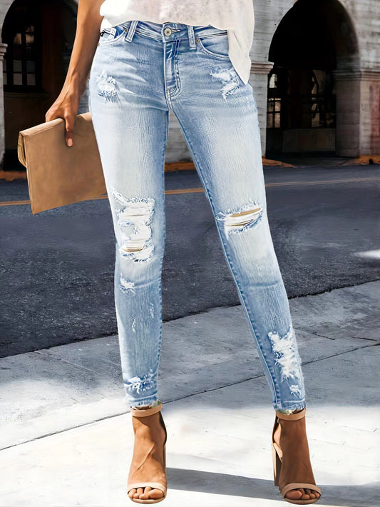 Women's Skinny Jeans - Light Blue Distressed Stretch – Blue option – main product image