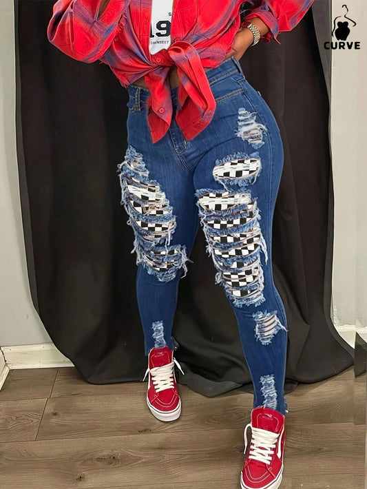 Women's Skinny Jeans - Medium Blue Distressed – Blue option – main product image