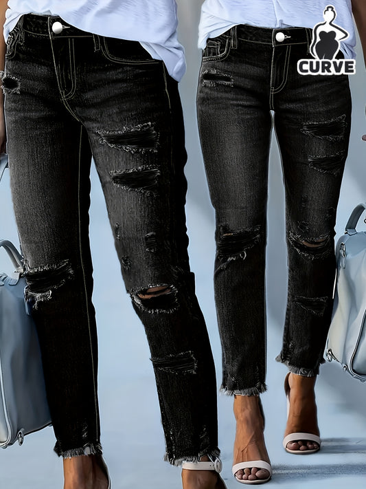 Women's Skinny Jeans - Medium Blue Vintage Wash Distressed – Blue option – main product image