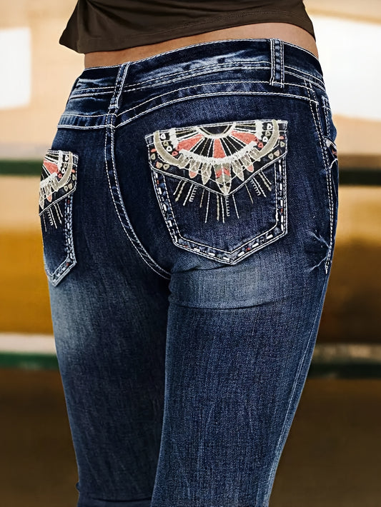 Women's Skinny Jeans - Vintage Blue Embroidered – Blue option – main product image