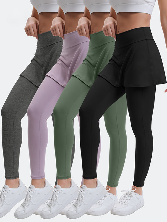 Women's Skirt Leggings 4-Piece Set - High Waist Dual-Use Activewear – Black option – main product image