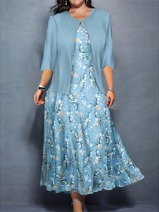 Women's Sky Blue Floral Midi Casual Dress - Pocket – Blue option – main product image