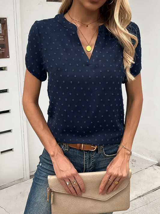 Women's Solid Color Blouse - Classic Neck Short Sleeve – Navy option – main product image