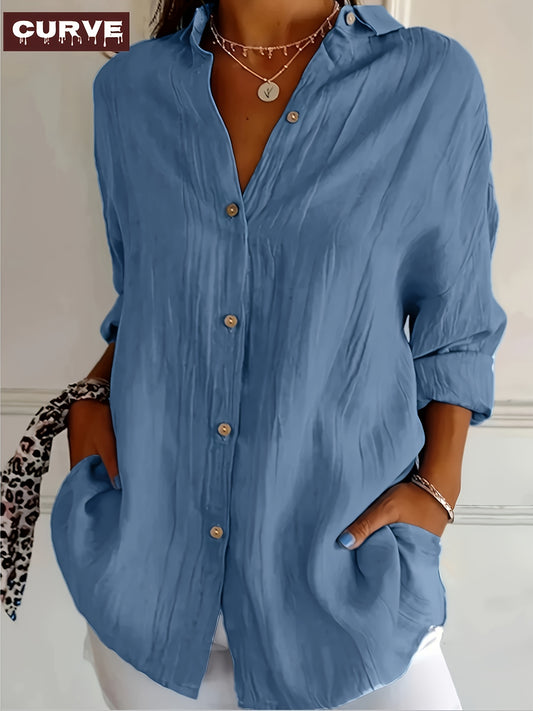 Women's Solid Color Blouse - Regular Fit – Blue – Blue option – main product image