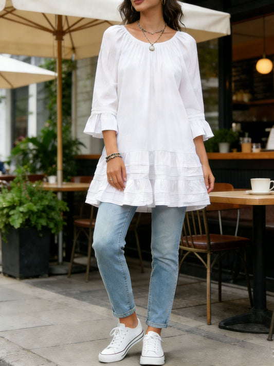 Women's Solid Color Blouse - Scoop Neck Half Sleeve – main product image