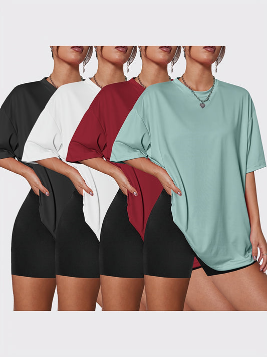 Women's Solid Color Performance T-Shirt - Crew Neck Relaxed Fit – main product image