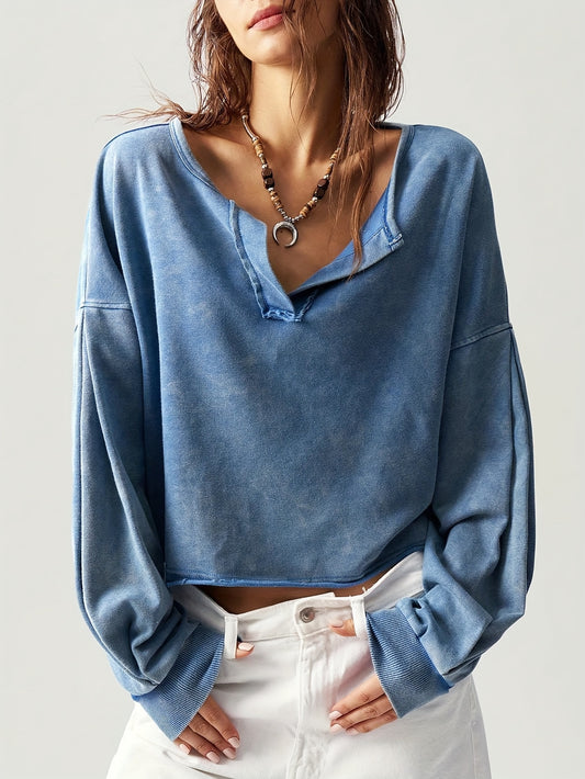 Women's Solid Color Sweatshirt - V-Neck Long Sleeve – main product image