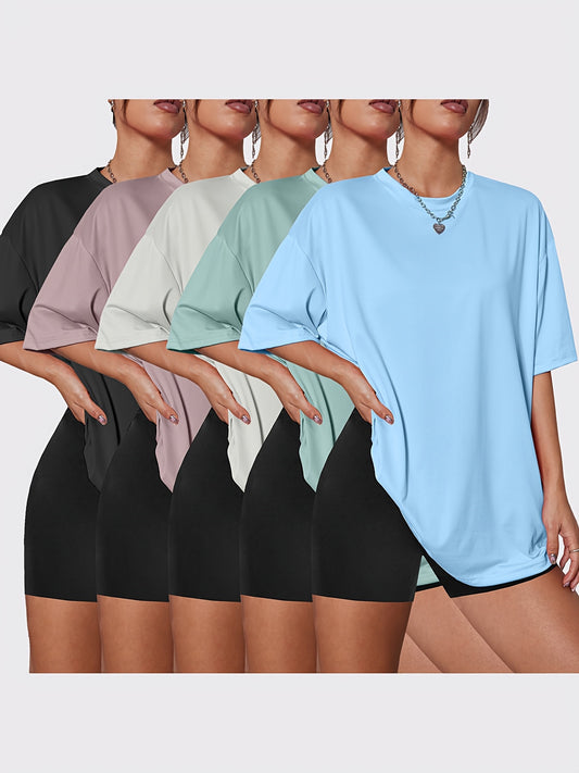 Women's Solid Color T-Shirt - 5-Pack Round Neck Short Sleeve – main product image