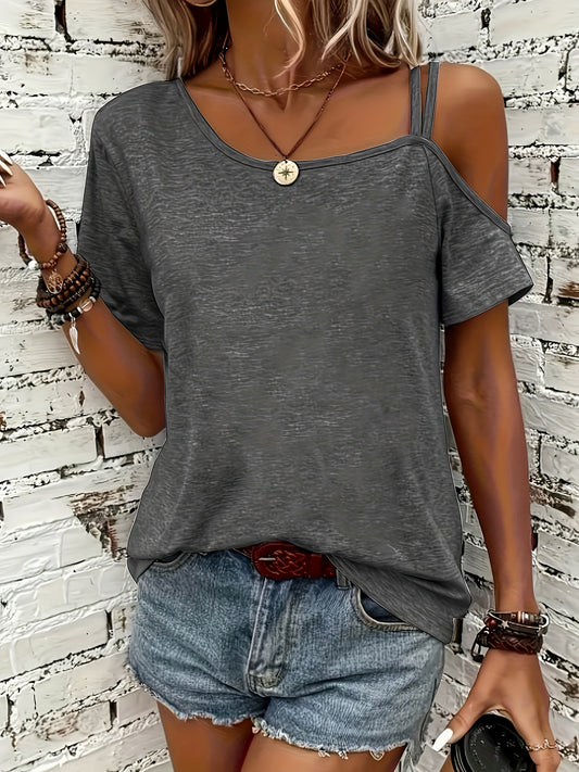 Women's Solid Color T-Shirt - Relaxed Fit – Dark Gray – Gray option – main product image