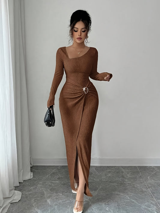 Women's Solid Maxi Bodycon Dress – Sizes XS–XL – Brown option – main product image