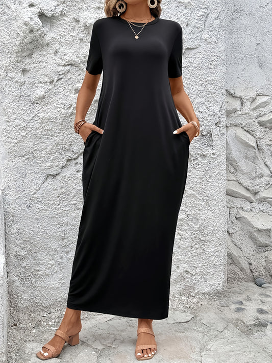 Women's Solid Maxi Casual Dress - Short Sleeve – Black option – main product image