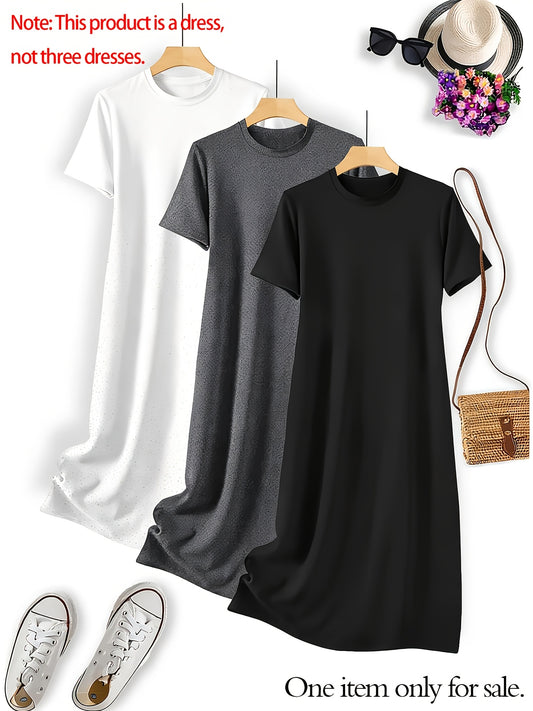 Women's Solid Midi A-Line Dress - Short Sleeve – White option – main product image