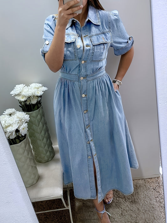 Women's Solid Shirt Dress - Button Front – Blue option – main product image