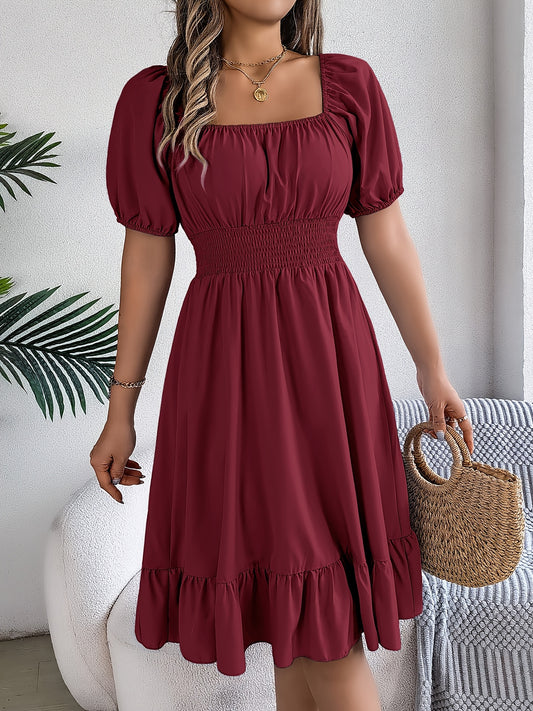 Women's Solid Square Neck A-Line Dress – main product image