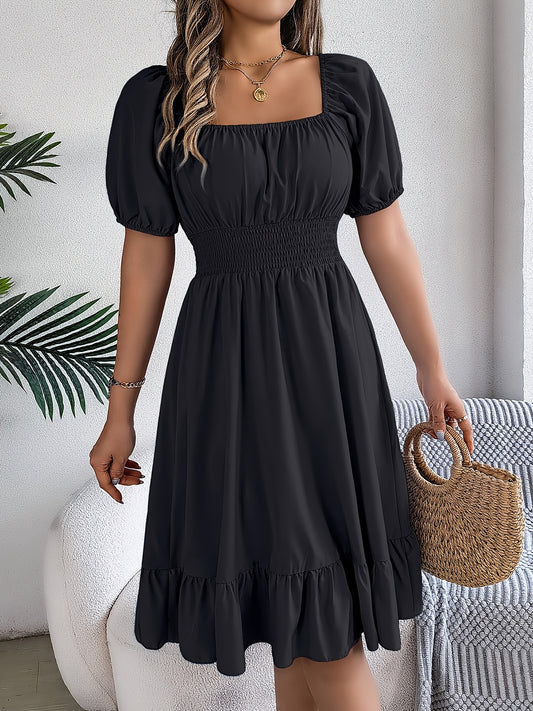 Women's Square Neck A-Line Dress – Black option – main product image