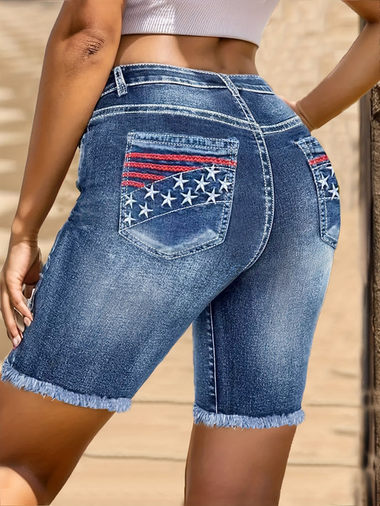 Women's Star Embroidery Denim Shorts - Slim Fit – Blue option – main product image