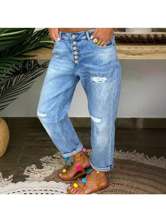 Women's Straight Leg Jeans - Blue Stretch – Blue option – main product image