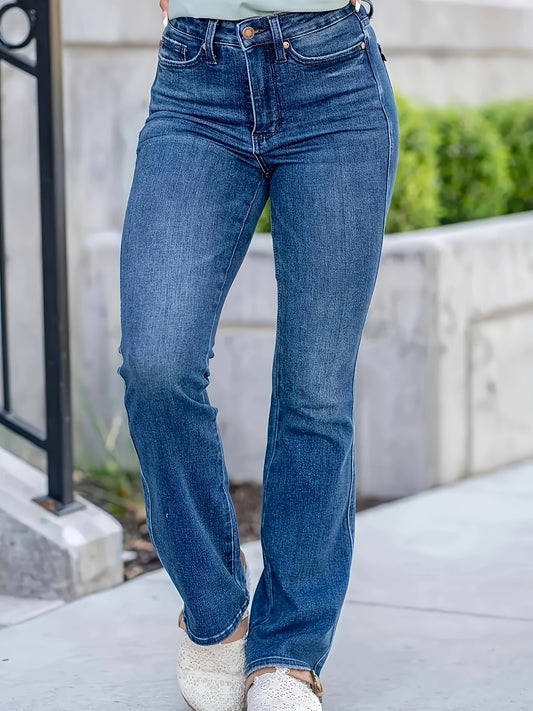 Women's Straight Leg Jeans - High Waist Blue Stretch Denim – Blue option – main product image