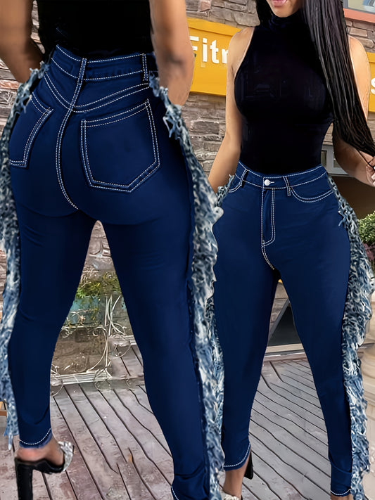 Women's Stretch Jeans - High-Waist Fit – Dark Blue – Blue option – main product image