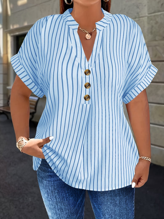 Women's Striped Blouse - V-Neck Short Sleeve – Red option – main product image
