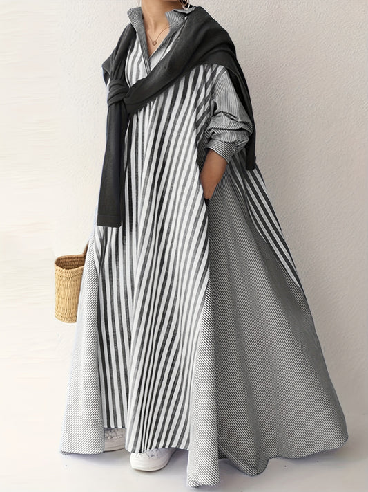 Women's Striped Collared Shirt Dress - Button Front – Blue option – main product image