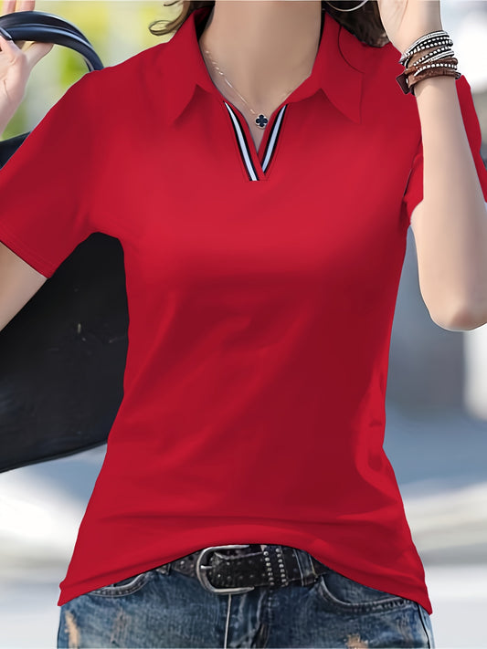 Women's Striped T-Shirt - V-Neck Short Sleeve – Gray option – main product image