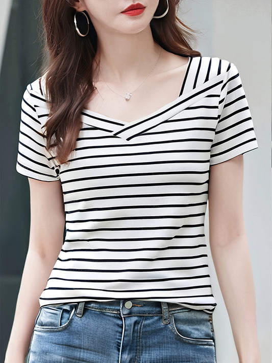 Women's Striped T-Shirt - V-Neck Sleeveless Stripe Detail – main product image