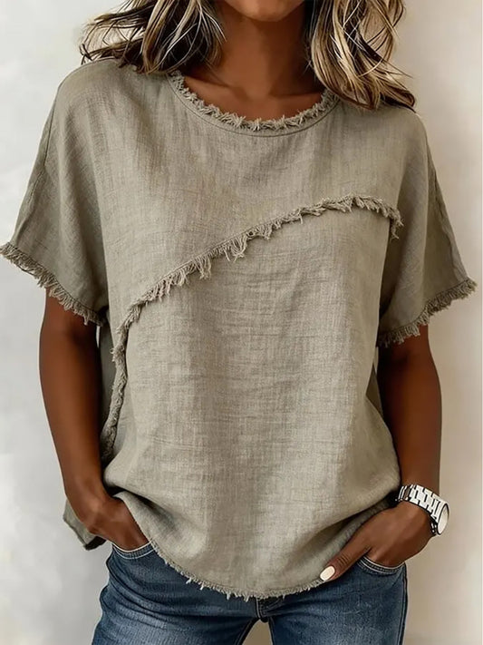 Women's Textured Blouse - Crew Neck Short Sleeve – Sizes S–XXL – Apricot option – main product image