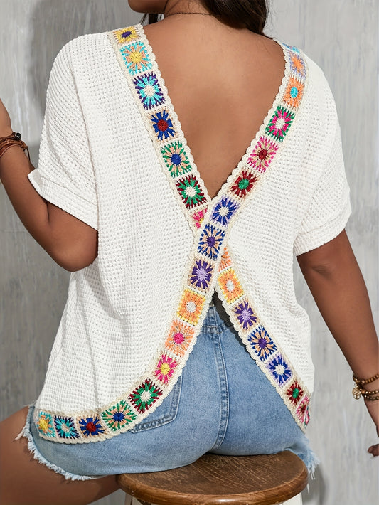 Women's Textured Blouse - Crew Neck Short Sleeve – White – White option – main product image