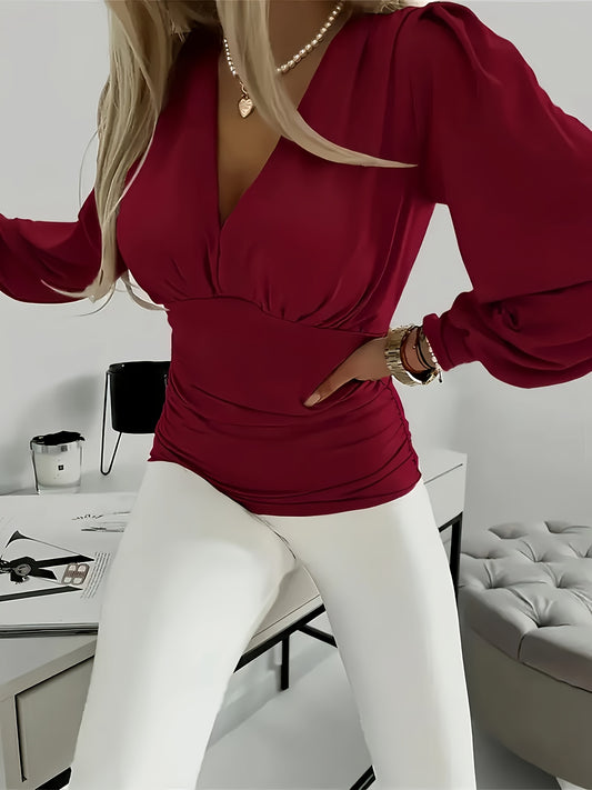 Women's Textured Blouse - V-Neck Long Sleeve – main product image