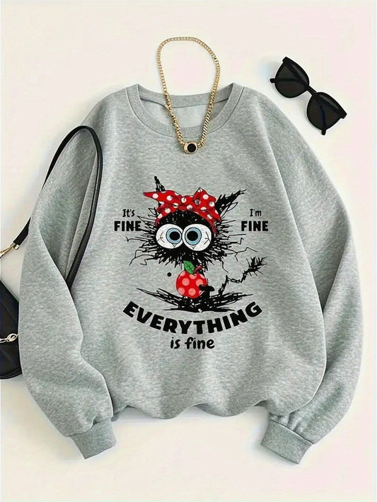 Women's Textured Crewneck Sweatshirt - Crew Neck Long Sleeve – Grey option – main product image