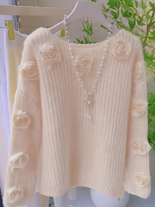 Women's Textured Pullover Sweater - Relaxed Fit Classic Neck – Yellow option – main product image