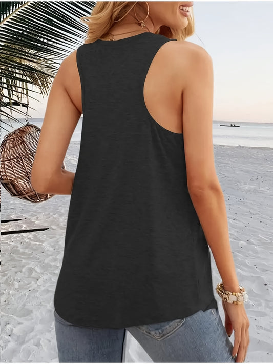 Women's Textured Tank Top - Crew Neck Sleeveless – Dark Gray – main product image