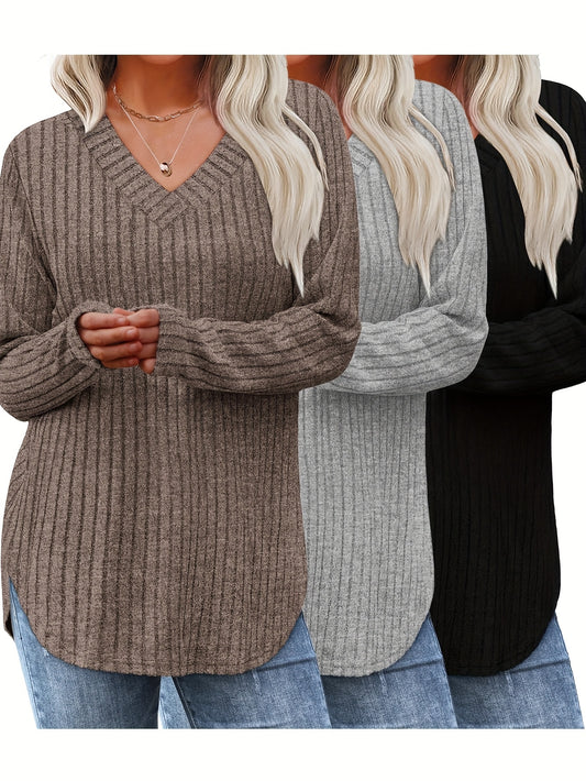 Women's Three-Piece Knit Top Set - V-Neck Layers – main product image