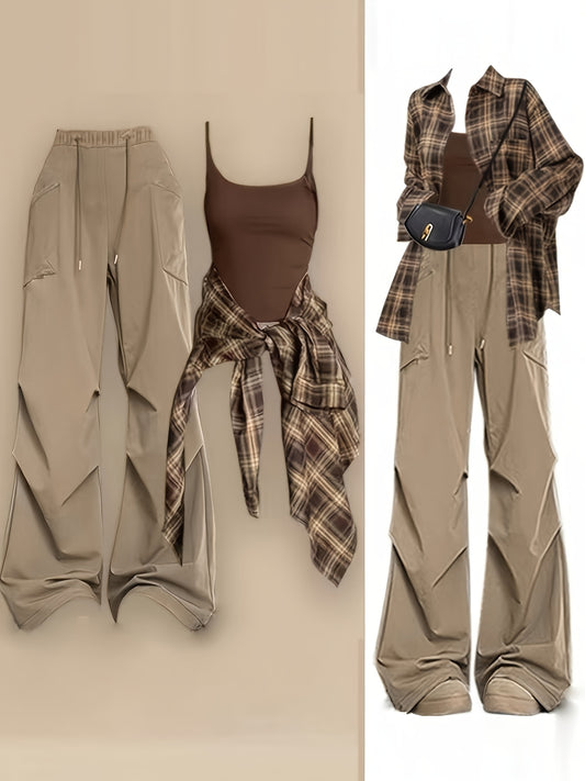 Women's Three-Piece Outfit Set - Casual Printed Style 41 – Brown option – main product image