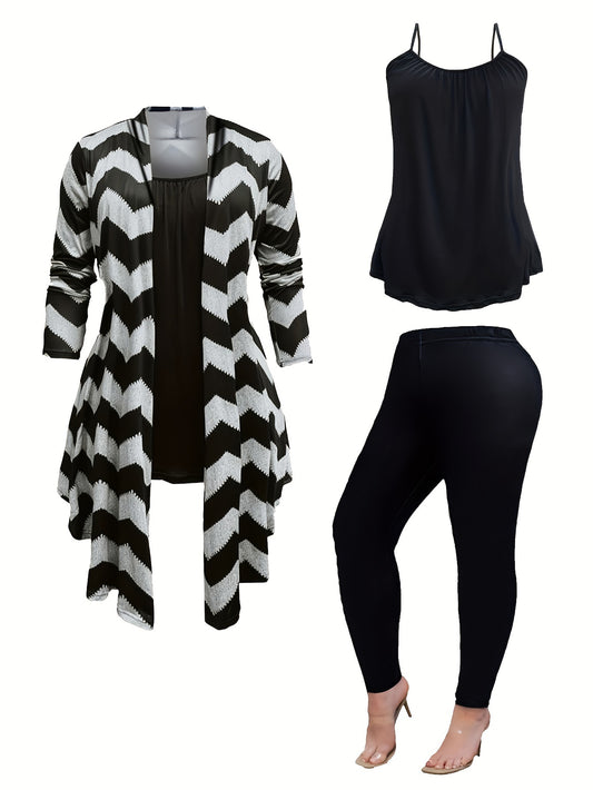 Women's Three-Piece Outfit Set - Graphic Print Casual Matching Outfit – Blue option – main product image