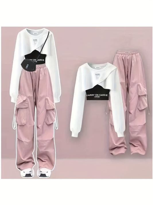 Women's Three-Piece Outfit Set - Knit Active Matching Look – Gray option – main product image