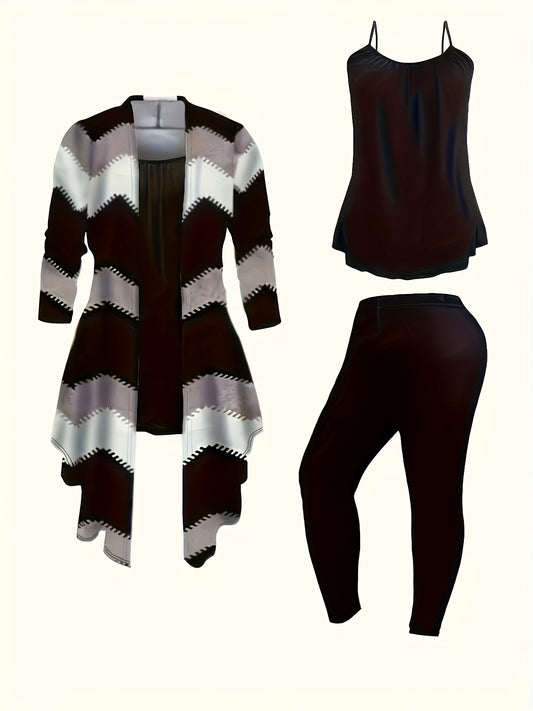 Women's Three-Piece Outfit Set - Knit Casual Matching Look – Black option – main product image