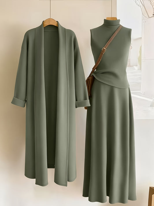 Women's Three-Piece Outfit Set - Knit Casual Matching Outfit – Olive Green – Green option – main product image