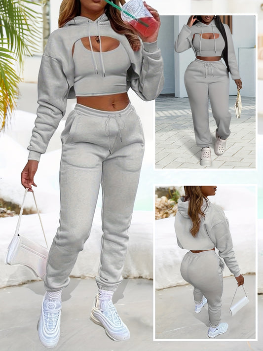 Women's Three-Piece Outfit Set - Matching Active Matching Look – Black option – main product image
