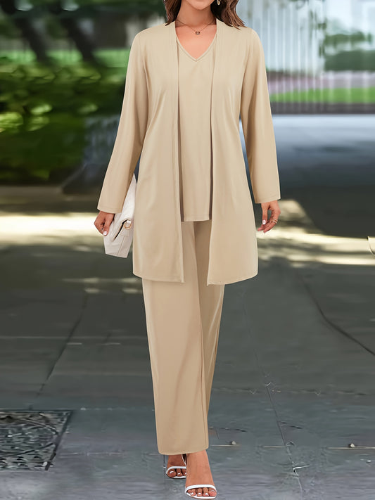 Women's Three-Piece Outfit Set - Matching Business Matching Look – Khaki option – main product image