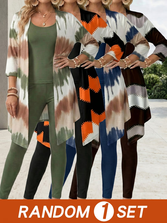 Women's Three-Piece Outfit Set - Printed Casual Matching Look – main product image