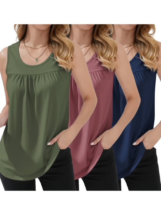 Women's Three-Piece Outfit Set - Solid Color – Sleeveless – main product image