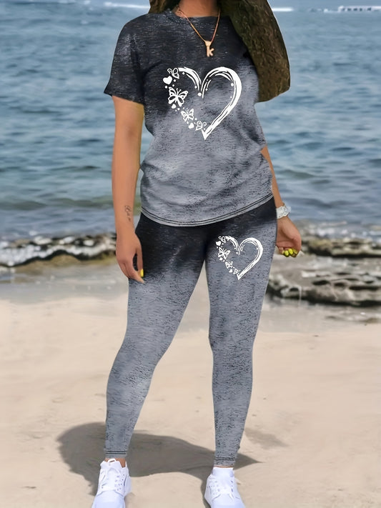 Women's Two-Piece Outfit Set - Graphic Print – Deep Grey – Grey option – main product image