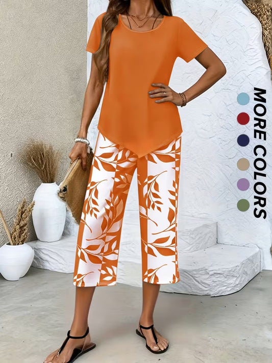 Women's Two-Piece Outfit Set - Graphic Print – Navy Color – main product image