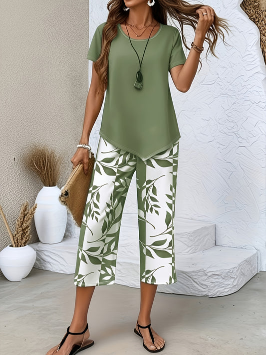 Women's Two-Piece Outfit Set - Graphic Print – Navy Color / Violet – Navy option – main product image