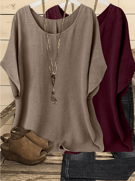 Women's Two-Piece Outfit Set - Short Sleeve – Brown & Wine Red / Brown & Gray – Brown option – main product image