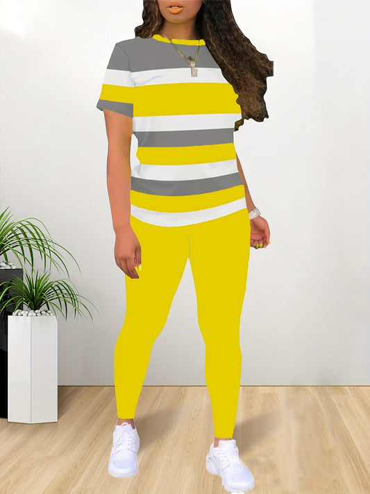 Women's Two-Piece Outfit Set - Short Sleeve – Red / Golden – main product image