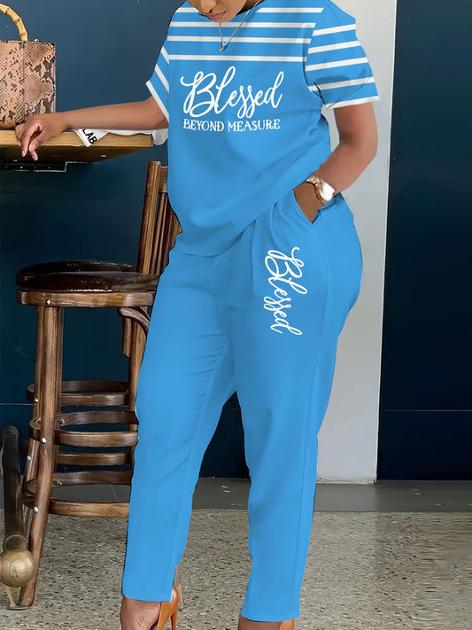 Women's Two-Piece Outfit Set - Striped Design – main product image